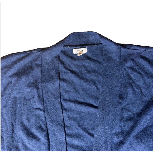 Debut Navy Long Cardigan Duster Open Front Pockets Side Slits Lagenlook Sz M EUC - Picture 4 of 10